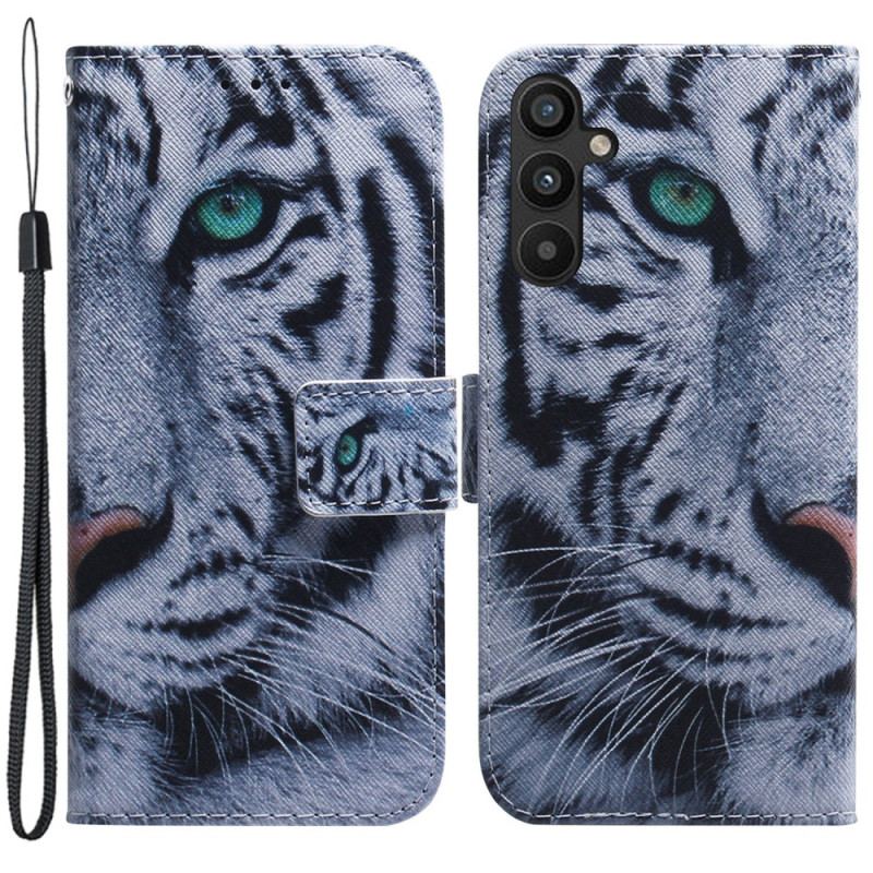 Flip Cover Samsung Galaxy A34 5G Med Snor Strappy White Tiger