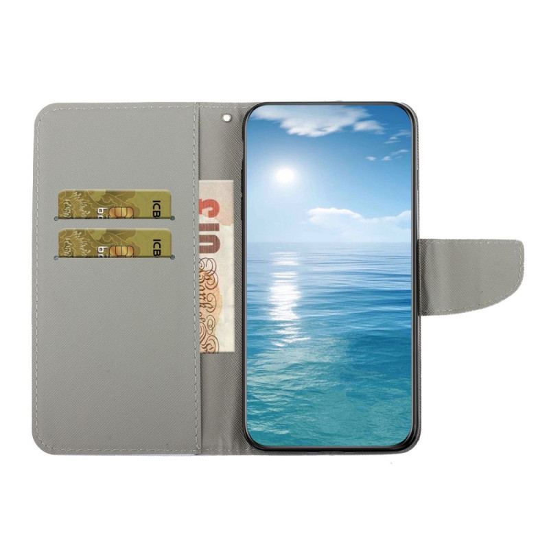 Læder Cover Samsung Galaxy A34 5G Hvid Tiger Med Snor