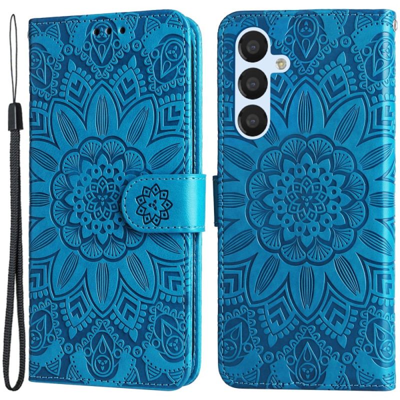 Læder Cover Samsung Galaxy A34 5G Mandala Sun Med Snor