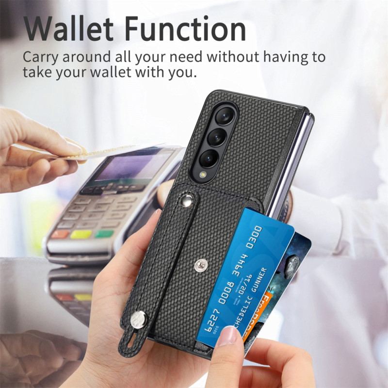 Cover Til Samsung Galaxy Z Fold 5 Carbon Fiber Card Holder Og Rem