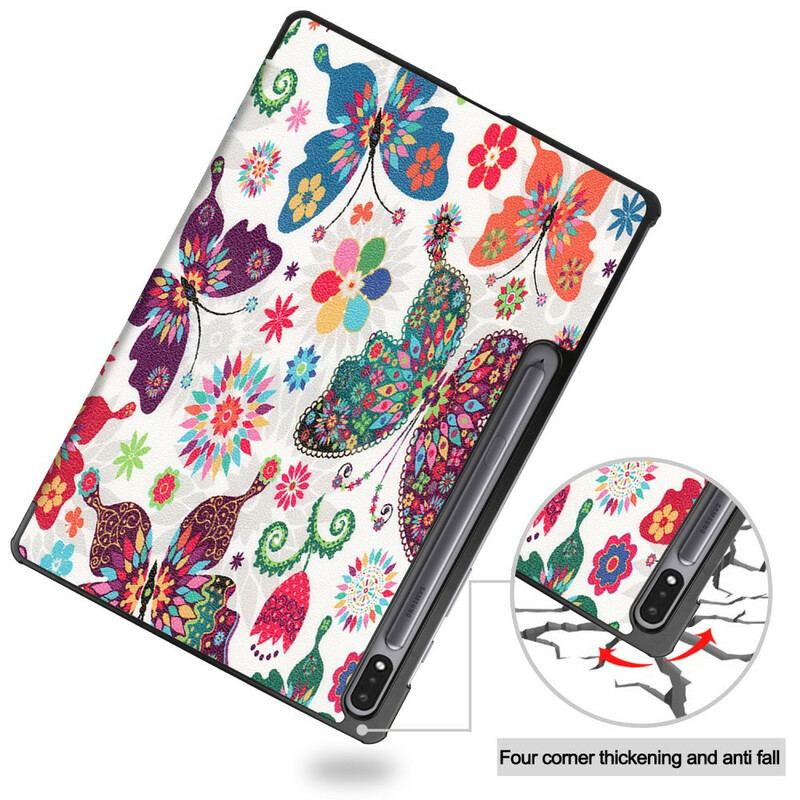 Cover Samsung Galaxy Tab S8 Plus / Tab S7 Plus Forbedrede Sommerfugle Og Blomster