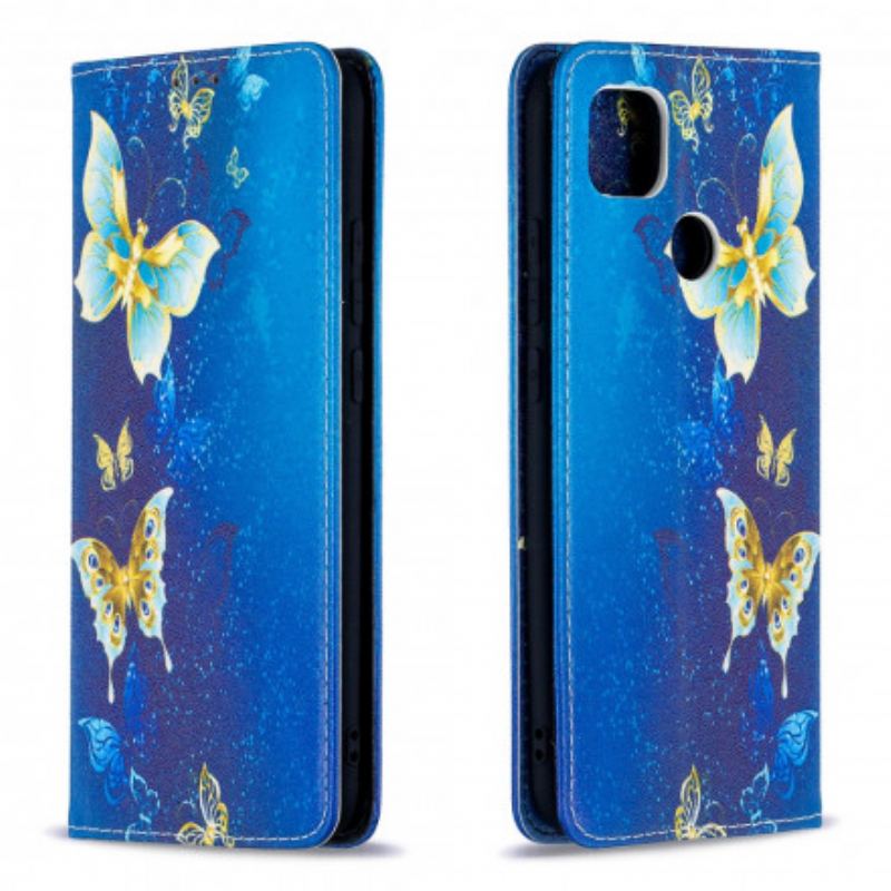 Cover Xiaomi Redmi 9C Flip Cover Farverige Sommerfugle