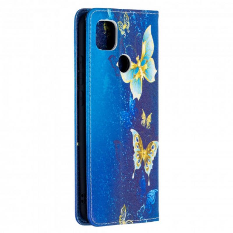 Cover Xiaomi Redmi 9C Flip Cover Farverige Sommerfugle