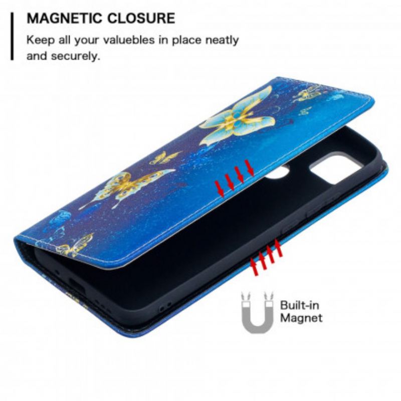 Cover Xiaomi Redmi 9C Flip Cover Farverige Sommerfugle