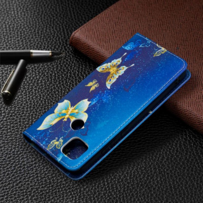 Cover Xiaomi Redmi 9C Flip Cover Farverige Sommerfugle