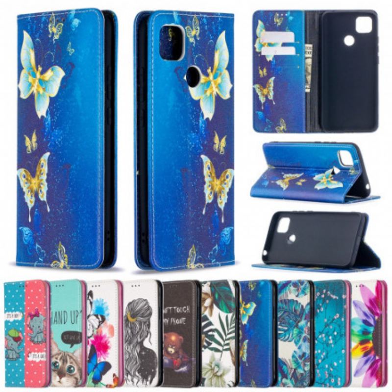 Cover Xiaomi Redmi 9C Flip Cover Farverige Sommerfugle