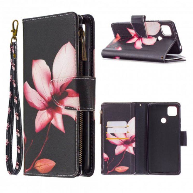 Flip Cover Xiaomi Redmi 9C Blomsterlomme Med Lynlås