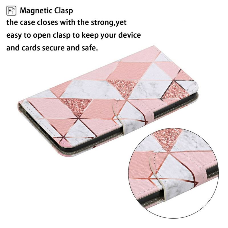 Flip Cover Xiaomi Redmi 9C Marmor Og Glitter Trekant