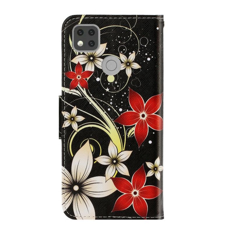 Flip Cover Xiaomi Redmi 9C Med Snor Farverige Strappy Blomster