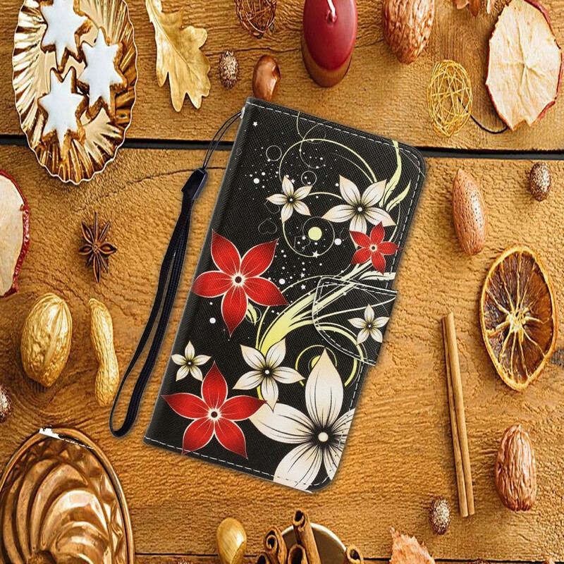 Flip Cover Xiaomi Redmi 9C Med Snor Farverige Strappy Blomster