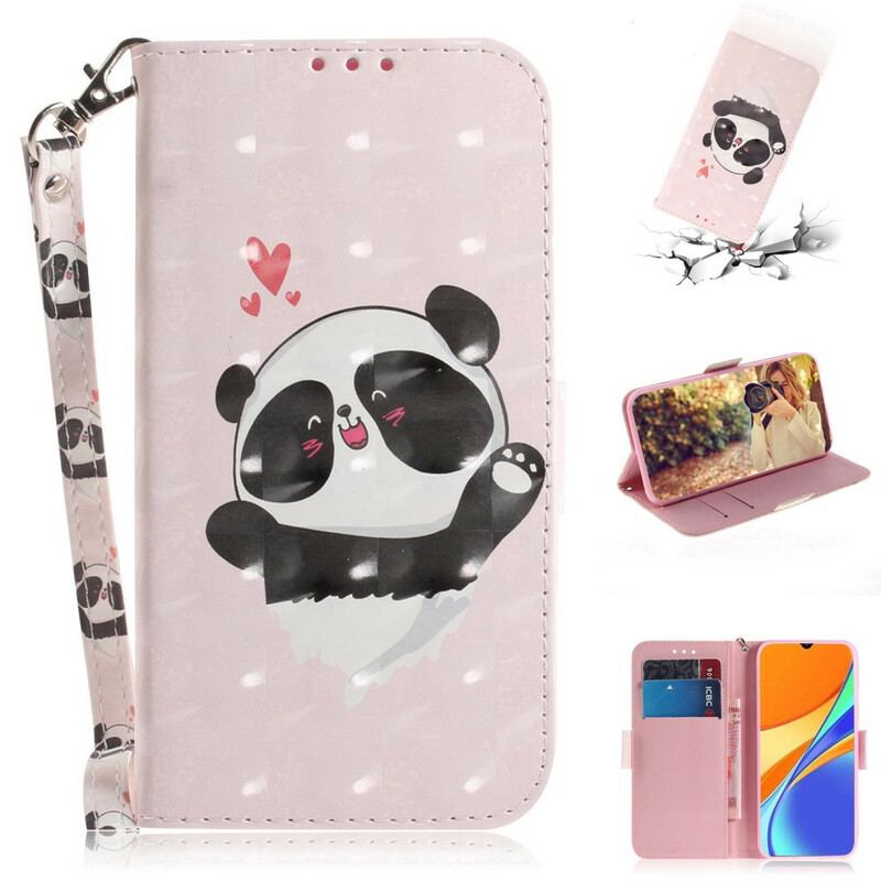 Flip Cover Xiaomi Redmi 9C Med Snor Panda Love Med Snor