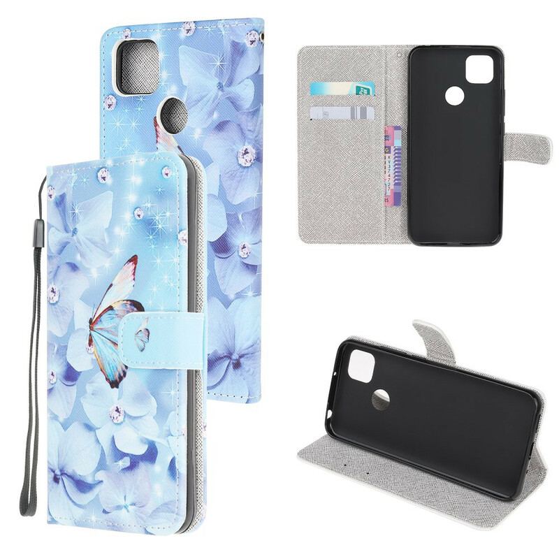 Flip Cover Xiaomi Redmi 9C Med Snor Strappy Diamond Sommerfugle