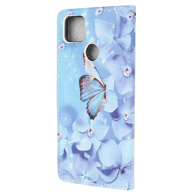 Flip Cover Xiaomi Redmi 9C Med Snor Strappy Diamond Sommerfugle