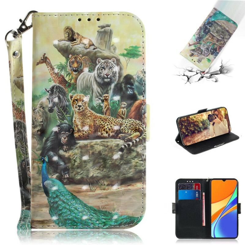 Flip Cover Xiaomi Redmi 9C Med Snor Thong Safari Dyr