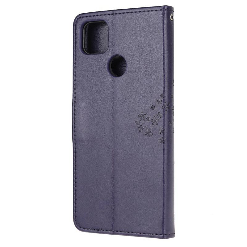 Flip Cover Xiaomi Redmi 9C Med Snor Thong Træ Og Ugler