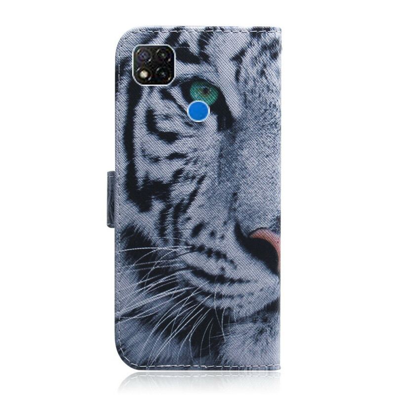 Læder Cover Xiaomi Redmi 9C Tiger Ansigt