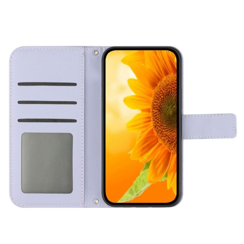 Flip Cover Realme 12 Pro / 12 Pro Plus Solsikketryk Med Skulderrem