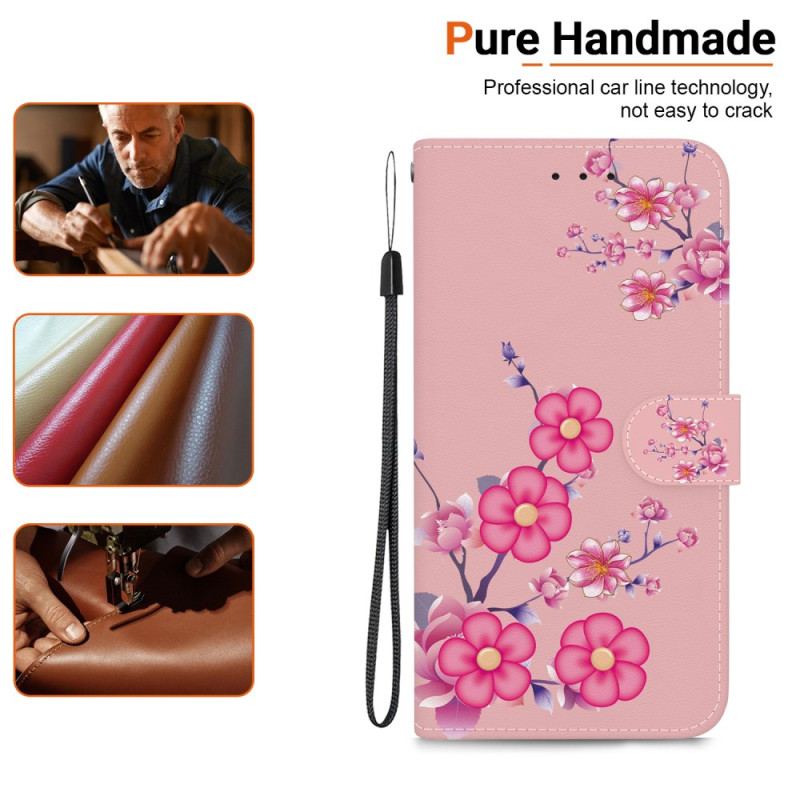 Læder Cover Realme 12 Pro / 12 Pro Plus Telefon Etui Sakura Med Rem