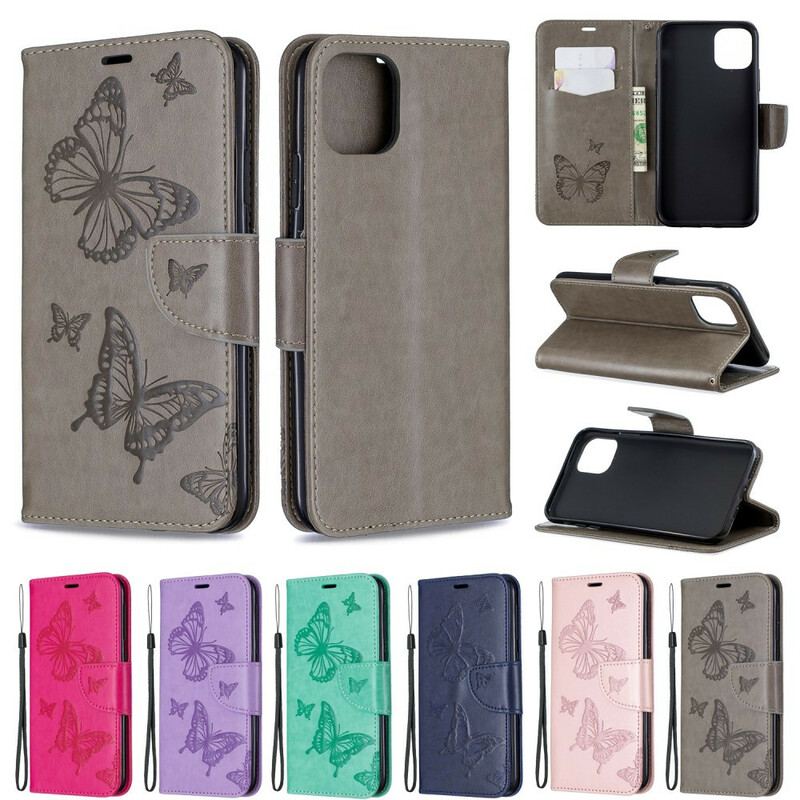 Flip Cover iPhone 11 Pro Max Med Snor Sommerfugle Trykt Strappy