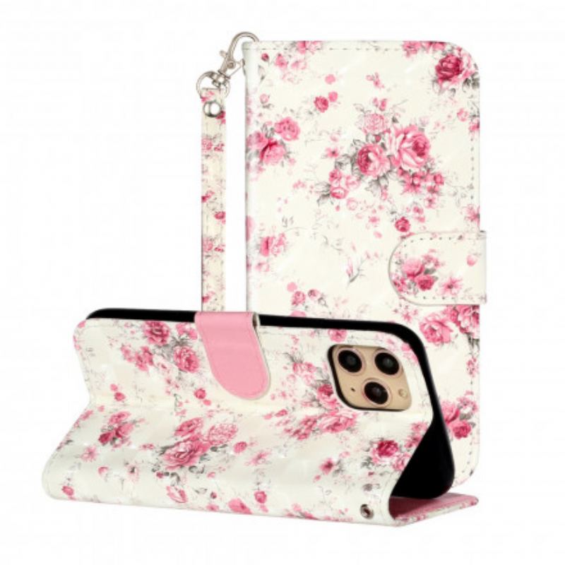 Flip Cover iPhone 11 Pro Max Med Snor Strap Light Spot Flowers