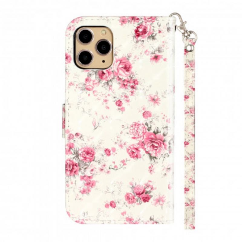 Flip Cover iPhone 11 Pro Max Med Snor Strap Light Spot Flowers