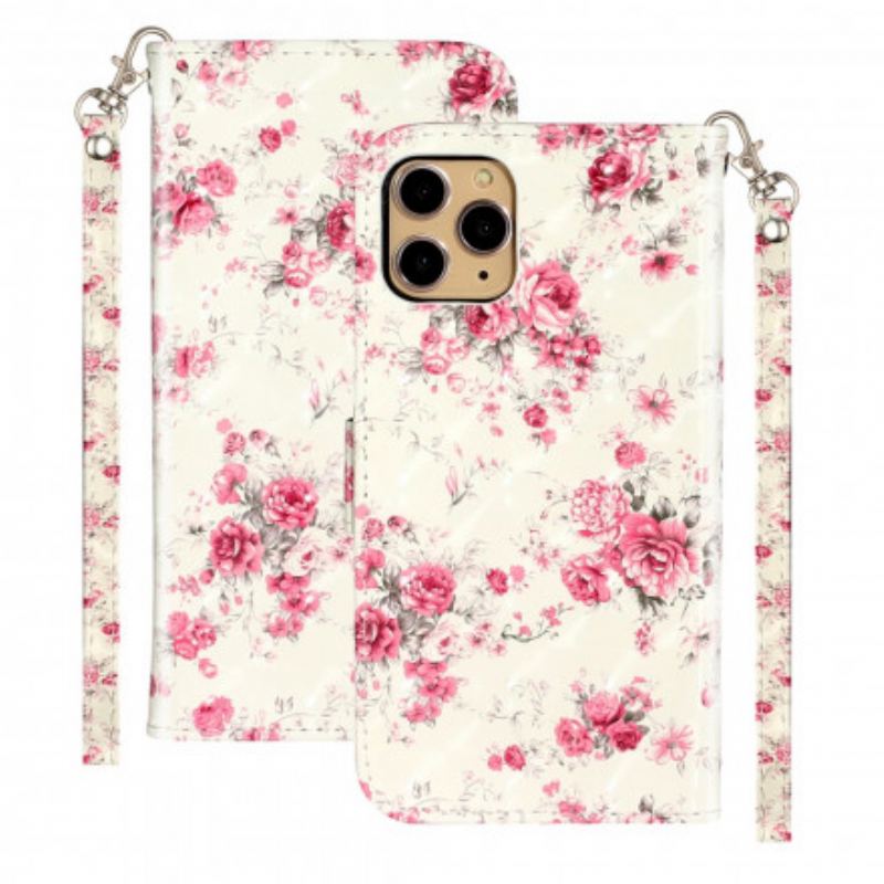 Flip Cover iPhone 11 Pro Max Med Snor Strap Light Spot Flowers