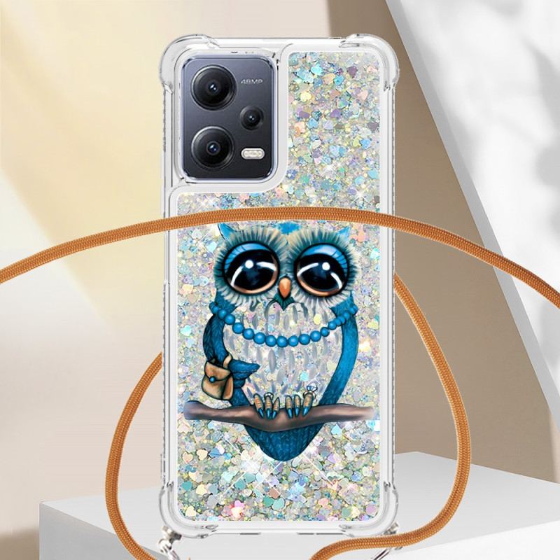 Cover Xiaomi Redmi Note 12 5G Med Snor Sequin Snøre Miss Owl