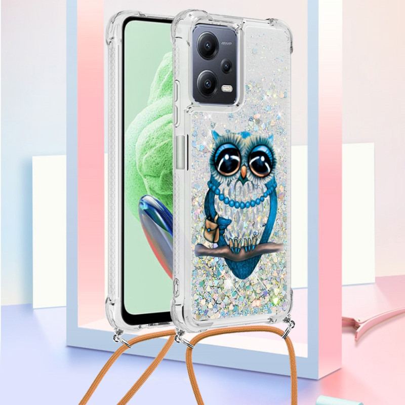 Cover Xiaomi Redmi Note 12 5G Med Snor Sequin Snøre Miss Owl