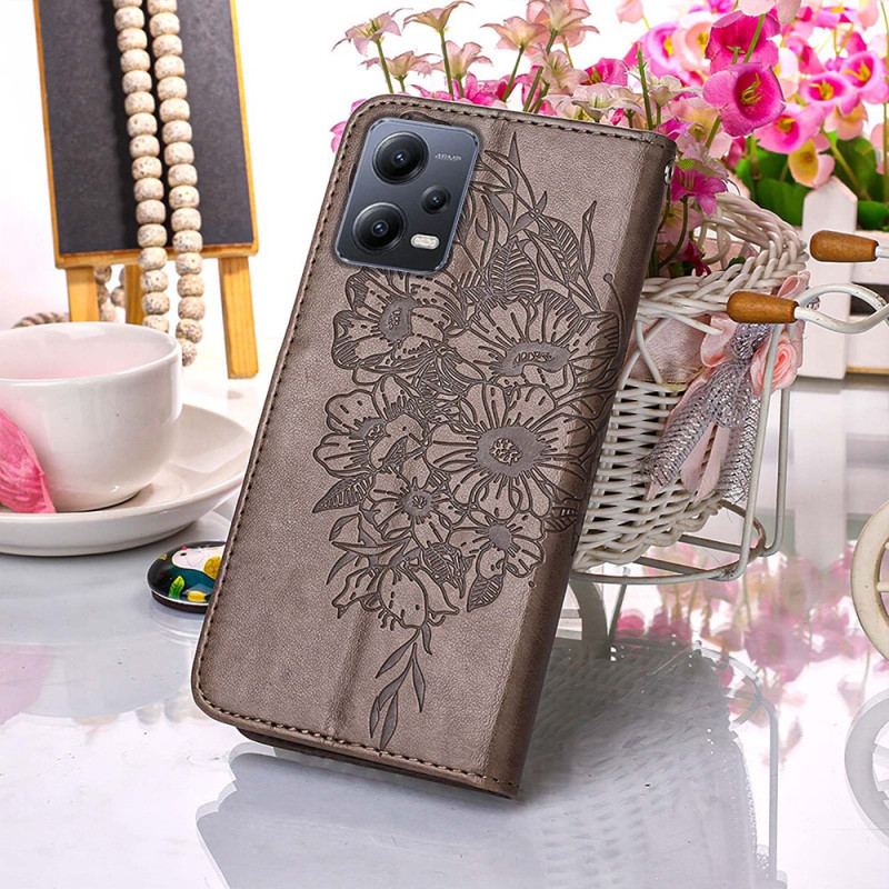 Flip Cover Xiaomi Redmi Note 12 5G Blomster Sommerfugl