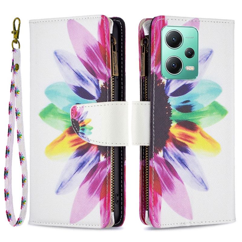 Flip Cover Xiaomi Redmi Note 12 5G Blomsterlomme Med Lynlås