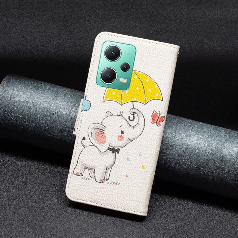 Flip Cover Xiaomi Redmi Note 12 5G Elefant I Regnen