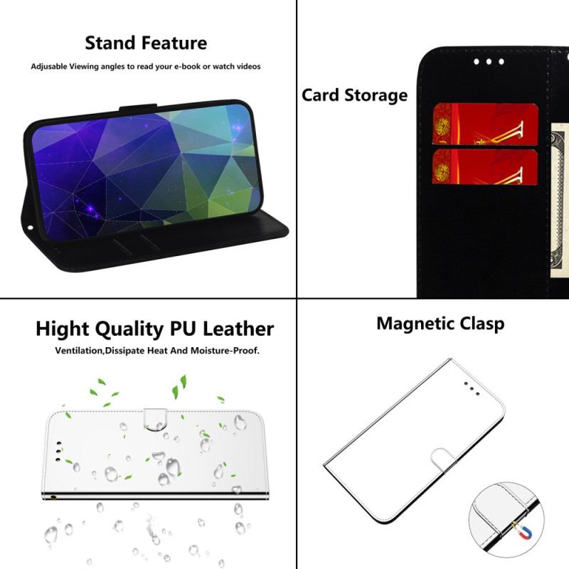 Flip Cover Xiaomi Redmi Note 12 5G Imiteret Spejl Læder Med Rem