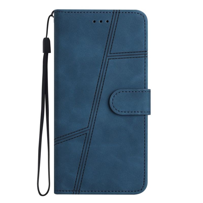 Flip Cover Xiaomi Redmi Note 12 5G Med Snor Strappy Geometrisk Læderstil