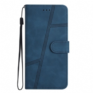 Flip Cover Xiaomi Redmi Note 12 5G Med Snor Strappy Geometrisk Læderstil