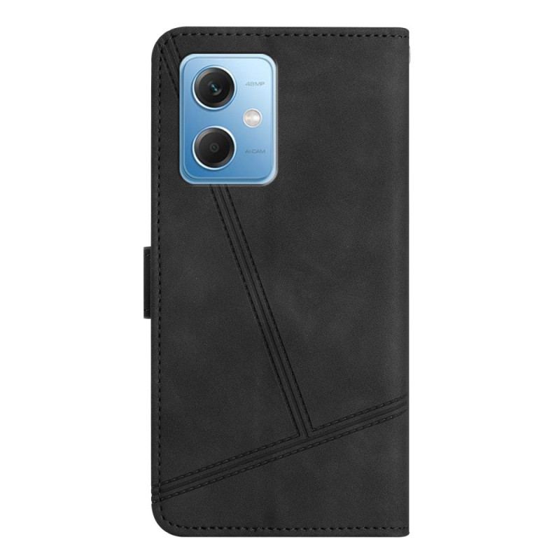 Flip Cover Xiaomi Redmi Note 12 5G Med Snor Strappy Geometrisk Læderstil