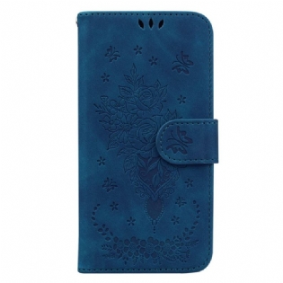 Flip Cover Xiaomi Redmi Note 12 5G Med Snor Strappy Roser Og Sommerfugle