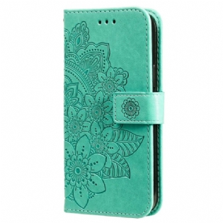 Læder Cover Xiaomi Redmi Note 12 5G Med Snor Rem Blomster Mandala