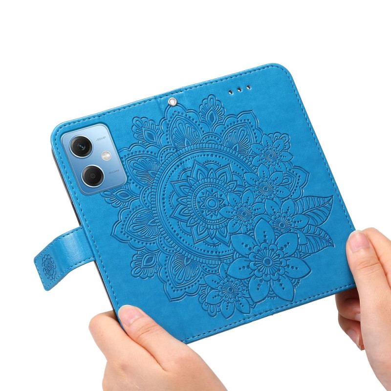 Læder Cover Xiaomi Redmi Note 12 5G Med Snor Rem Blomster Mandala