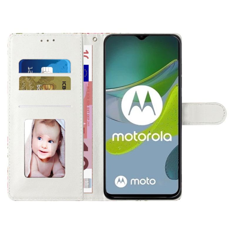 Flip Cover Moto G73 5G Med Snor Blå Sommerfugl Med Rem