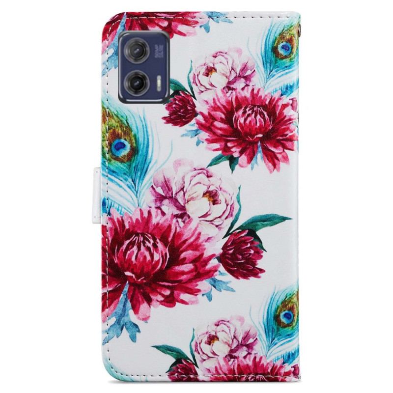 Flip Cover Moto G73 5G Med Snor Strappy Floral