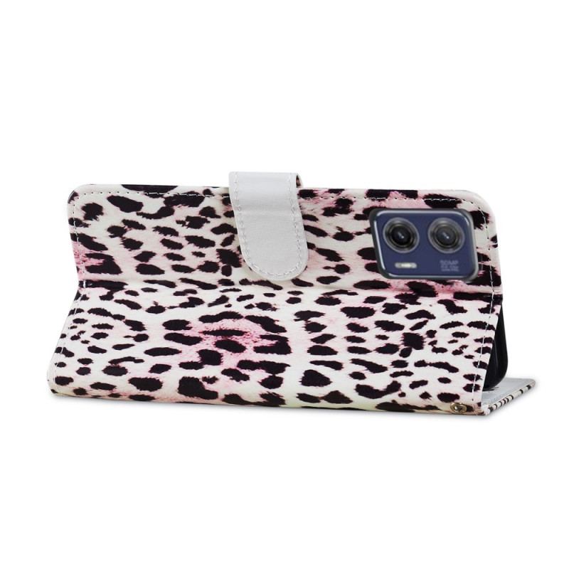 Flip Cover Moto G73 5G Med Snor Strappy Leopard Style