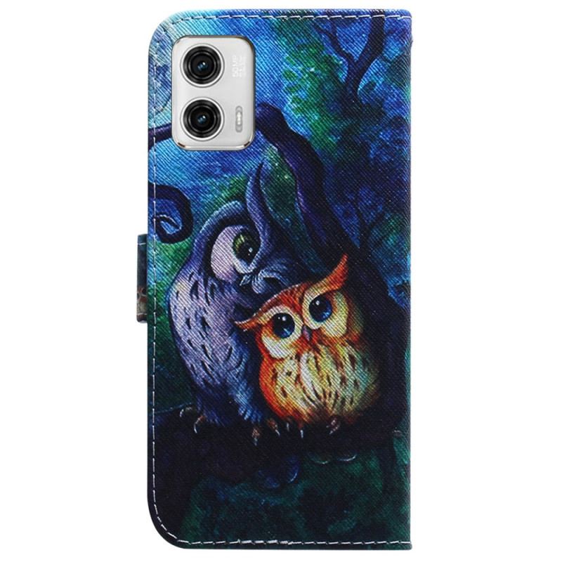 Flip Cover Moto G73 5G Med Snor Strappy Owls Maleri