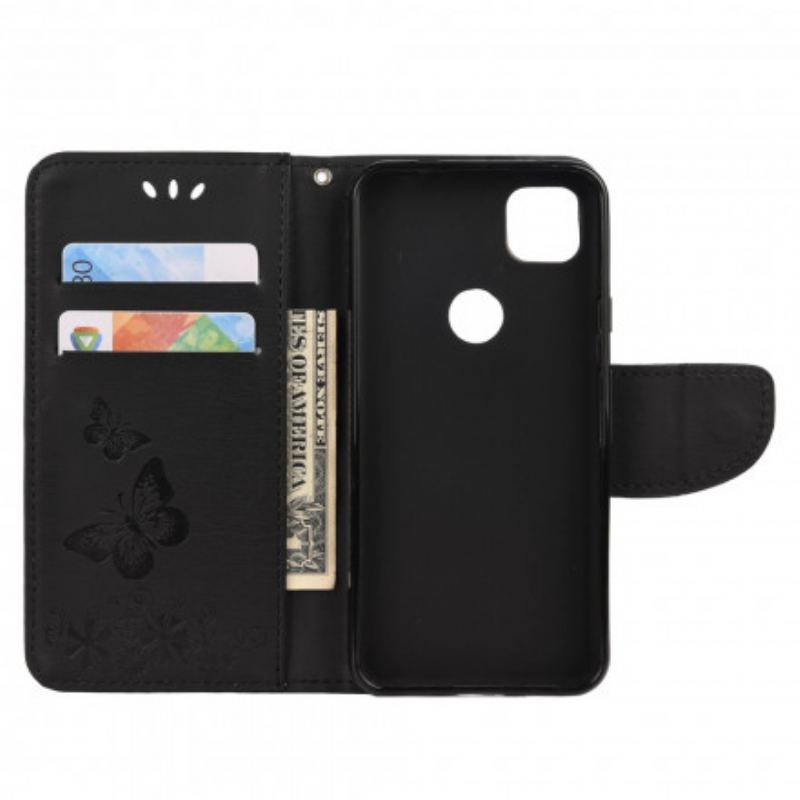 Flip Cover Google Pixel 4A Kun Sommerfugle Med Snor