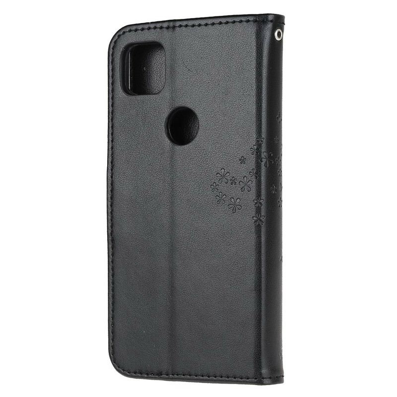 Flip Cover Google Pixel 4A Med Snor Thong Træ Og Ugler