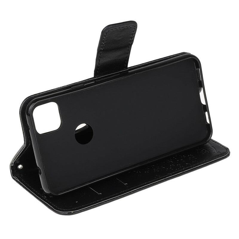 Flip Cover Google Pixel 4A Med Snor Thong Træ Og Ugler