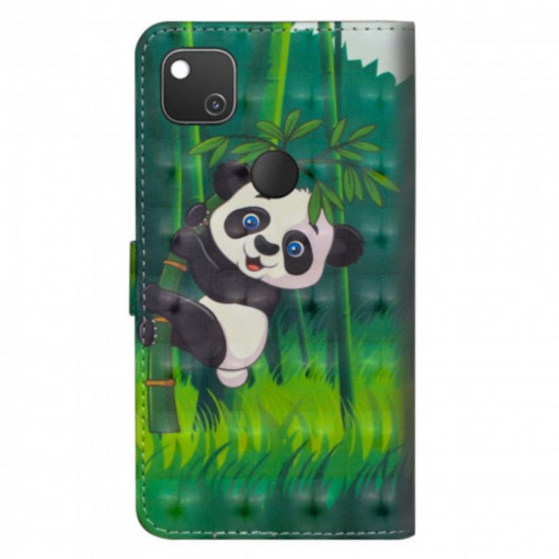 Læder Cover Google Pixel 4A Panda Og Bambus