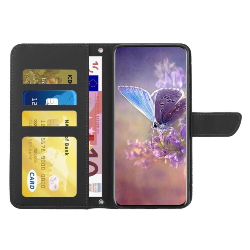 Flip Cover Samsung Galaxy M13 Diskrete Sommerfugle Og Snor