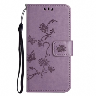 Flip Cover Samsung Galaxy M13 Med Snor Strappy Blomster