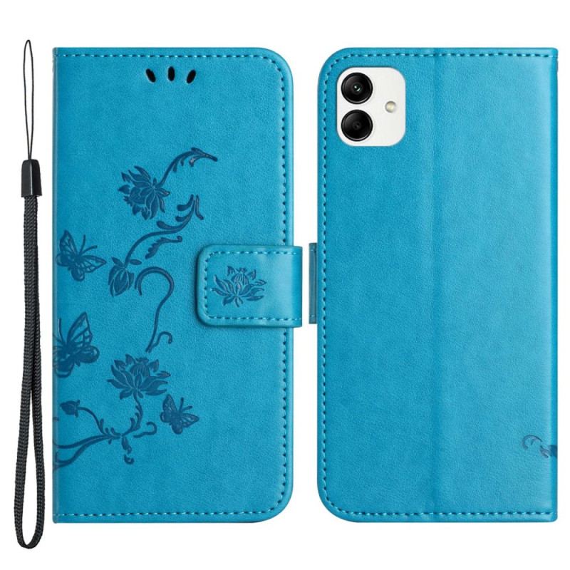 Flip Cover Samsung Galaxy M13 Med Snor Strappy Blomster