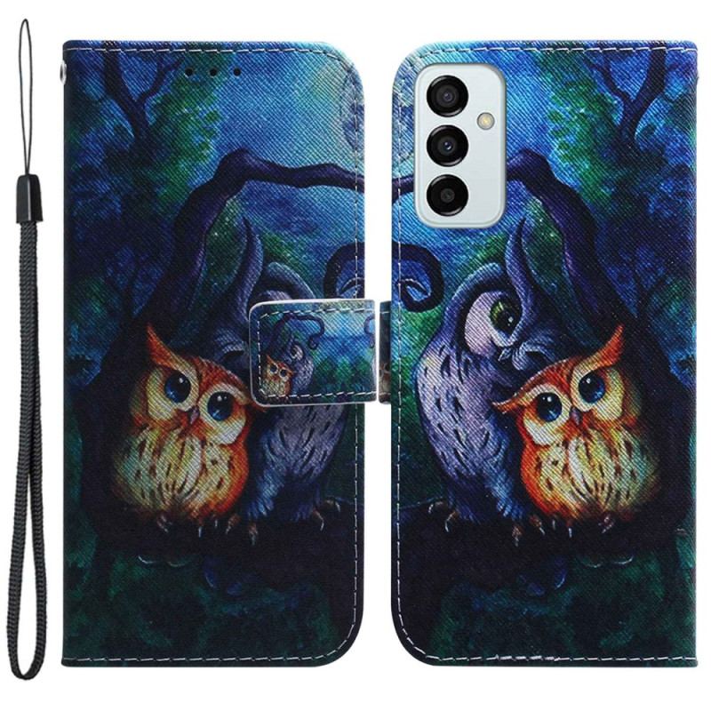 Flip Cover Samsung Galaxy M13 Med Snor Strappy Owls Maleri